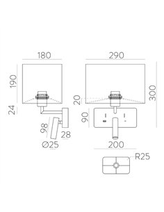 Aplique de pared Romeo - ACB - Lámpara de pared con lector LED y USB