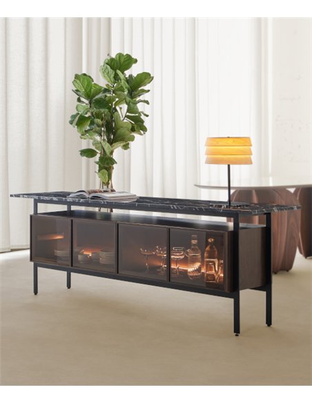 Aparador Chicago - Punt Mobles - Diseño flotante de madera, acero y mármol Marquina