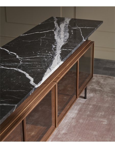 Aparador Chicago - Punt Mobles - Diseño flotante de madera, acero y mármol Marquina