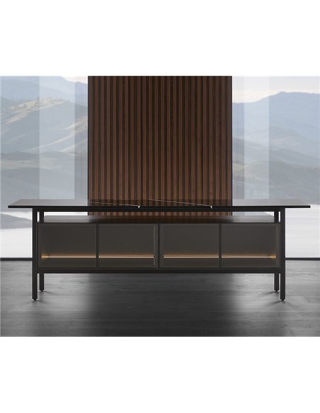 Aparador Chicago - Punt Mobles - Diseño flotante de madera, acero y mármol Marquina