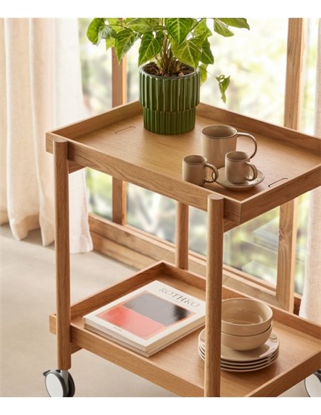 Carrito auxiliar Mai Tai - Punt Mobles - Mueble bar con ruedas de madera y bandejas