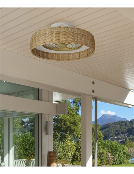 Plafón ventilador Kilimanjaro Mini – Mantra – Ventilador de ratán, LED regulable, 2 opciones de montaje