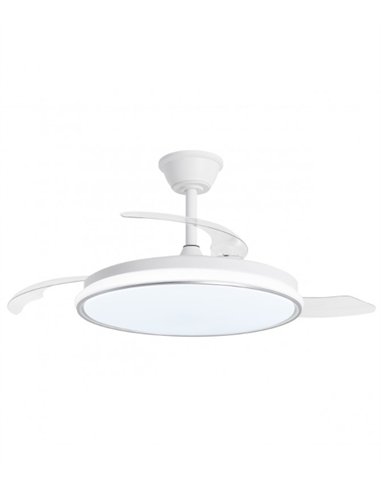 Ventilador de techo con luz Dublin - AJP - Acabado plata con aspas retráctiles, luz regulable y mando a distancia