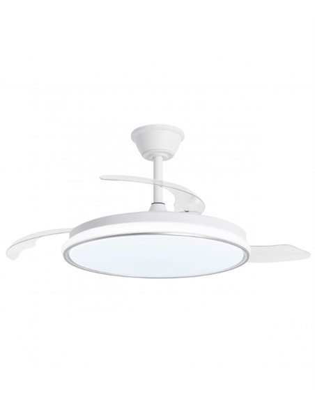 Ventilador de techo con luz Dublin - AJP - Acabado plata con aspas retráctiles, luz regulable y mando a distancia