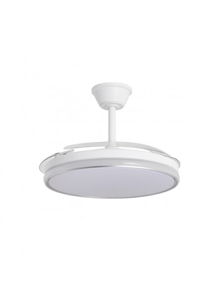 Ventilador de techo con luz Dublin - AJP - Acabado plata con aspas retráctiles, luz regulable y mando a distancia