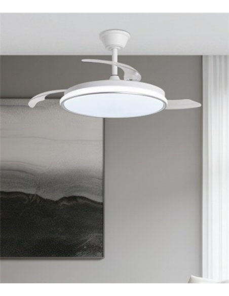 Ventilador de techo con luz Dublin - AJP - Acabado plata con aspas retráctiles, luz regulable y mando a distancia