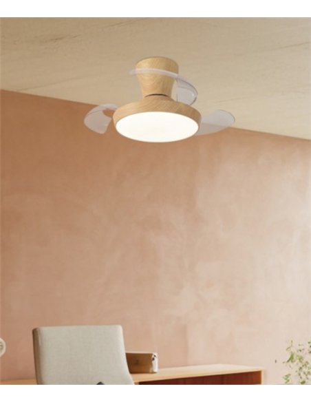 Ventilador de techo con luz Cabrio - AJP - Acabado madera con aspas retráctiles y mando a distancia
