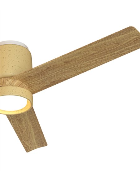 Ventilador con luz Cerámica M - Mantra - Cerámica beige y madera con 3 aspas reversibles