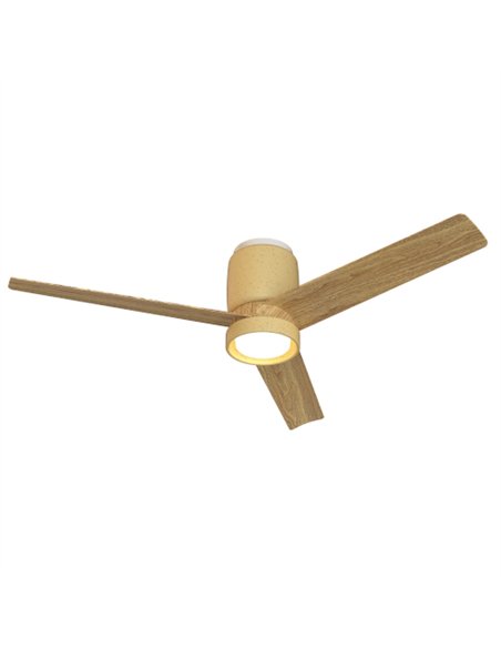 Ventilador con luz Cerámica M - Mantra - Cerámica beige y madera con 3 aspas reversibles