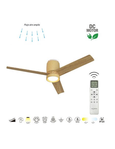 Ventilador con luz Cerámica M - Mantra - Cerámica beige y madera con 3 aspas reversibles