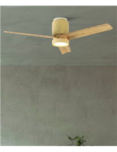 Ventilador con luz Cerámica M - Mantra - Cerámica beige y madera con 3 aspas reversibles