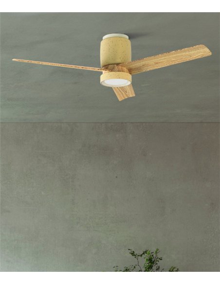 Ventilador con luz Cerámica M - Mantra - Cerámica beige y madera con 3 aspas reversibles