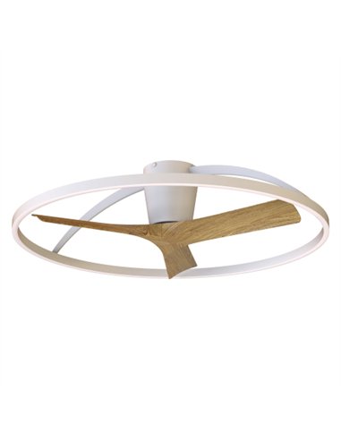Plafón ventilador Nepal II - Mantra - Aro decorativo, acabado blanco y madera y luz regulable