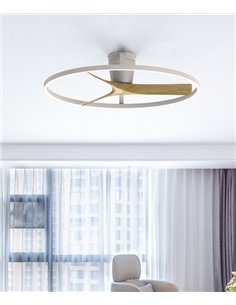 Plafón ventilador Nepal II - Mantra - Aro decorativo, acabado blanco y madera y luz regulable