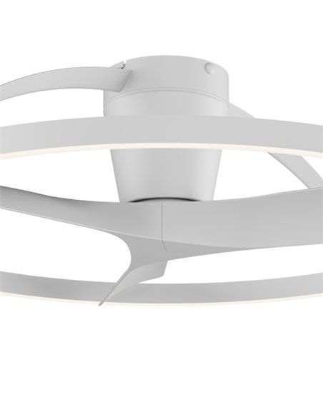 Plafón ventilador con luz Nepal II - Mantra - Ventilador blanco con aro decorativo, aspas reversibles y luz regulable