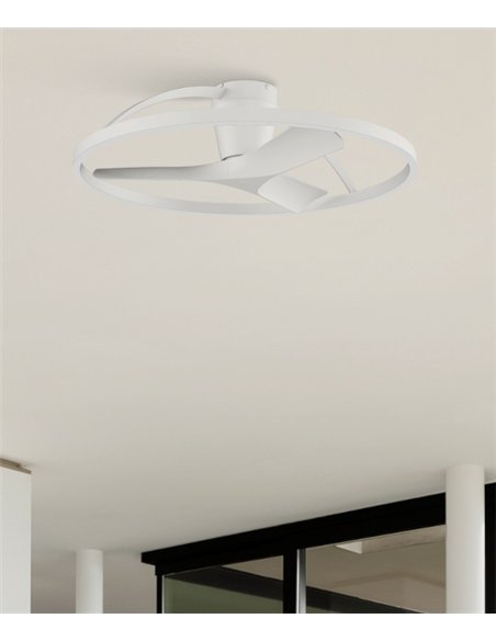 Plafón ventilador con luz Nepal II - Mantra - Ventilador blanco con aro decorativo, aspas reversibles y luz regulable