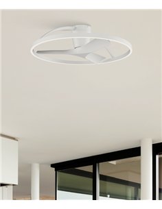 Plafón ventilador con luz Nepal II - Mantra - Ventilador blanco con aro decorativo, aspas reversibles y luz regulable