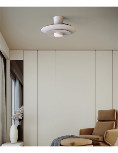 Plafón ventilador con luz Kyoto - Mantra - Ventilador blanco con aspas transparentes, luz regulable y motor ultrasilencioso