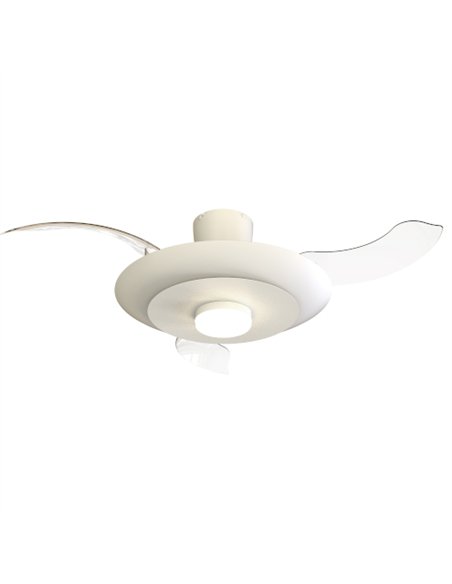Plafón ventilador con luz Kyoto - Mantra - Ventilador blanco con aspas transparentes, luz regulable y motor ultrasilencioso