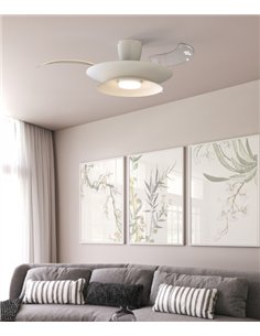 Plafón ventilador con luz Patagonia - Mantra - Blanco con aspas transparentes, luz regulable y motor ultrasilencioso