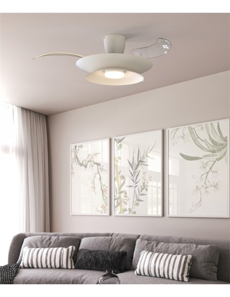 Plafón ventilador con luz Patagonia - Mantra - Blanco con aspas transparentes, luz regulable y motor ultrasilencioso