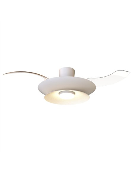Plafón ventilador con luz Patagonia - Mantra - Blanco con aspas transparentes, luz regulable y motor ultrasilencioso