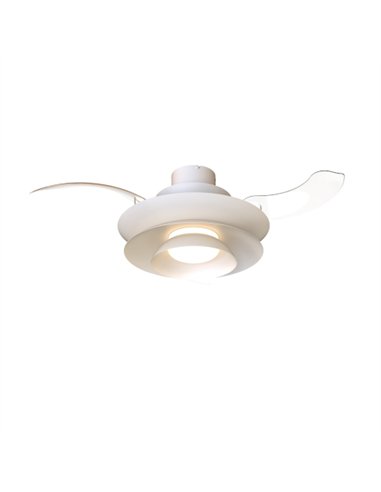 Plafón ventilador con luz Aconcagua - Mantra - Blanco con aspas transparentes, luz regulable y motor ultrasilencioso