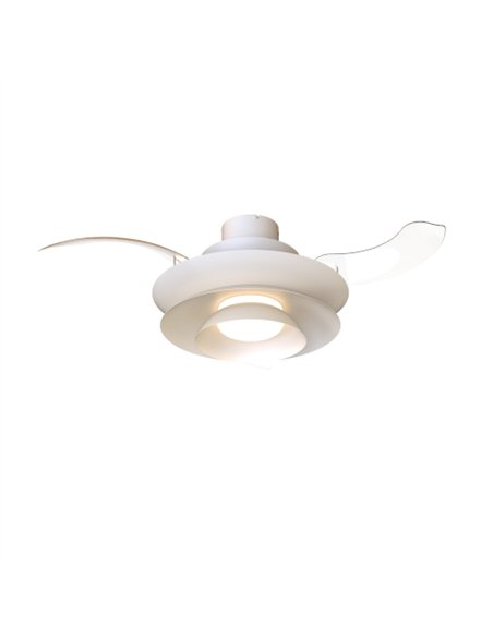 Plafón ventilador con luz Aconcagua - Mantra - Blanco con aspas transparentes, luz regulable y motor ultrasilencioso
