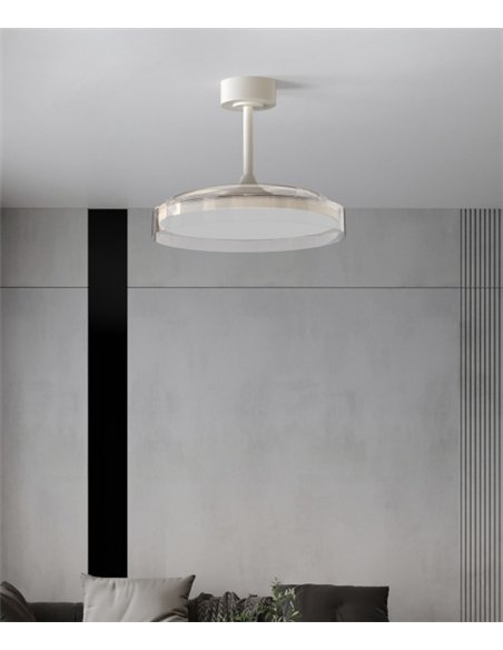 Plafón ventilador con luz Glass Fan - Mantra - Blanco con aspas retráctiles transparentes, LED regulable y mando a distancia