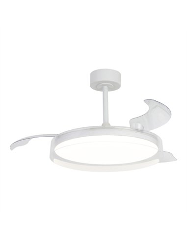 Plafón ventilador con luz Glass Fan - Mantra - Blanco con aspas retráctiles transparentes, LED regulable y mando a distancia