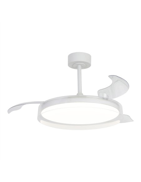 Plafón ventilador con luz Glass Fan - Mantra - Blanco con aspas retráctiles transparentes, LED regulable y mando a distancia