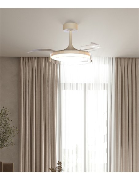 Plafón ventilador con luz Glass - Mantra - Aspas retráctiles transparentes, LED regulable y mando a distancia