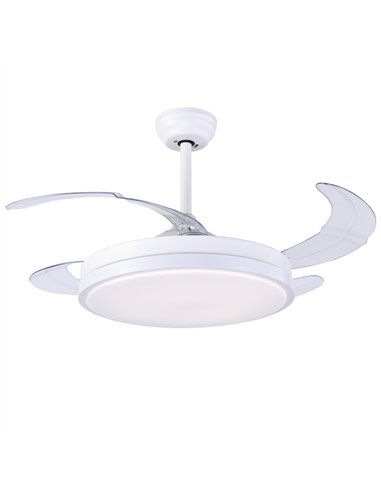 Ventilador de techo con luz Sena - ALG - Ventilador blanco con aspas retráctiles, motor ultrasilencioso y mando a distancia