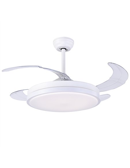 Ventilador de techo con luz Sena - ALG - Ventilador blanco con aspas retráctiles, motor ultrasilencioso y mando a distancia