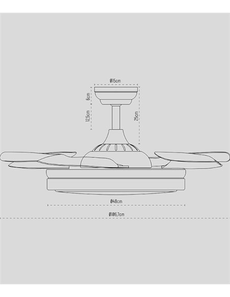 Ventilador de techo con luz Sena - ALG - Ventilador blanco con aspas retráctiles, motor ultrasilencioso y mando a distancia