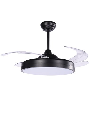 Ventilador de techo con luz Sena - ALG - Aspas retráctiles en negro con mando a distancia y función verano/invierno