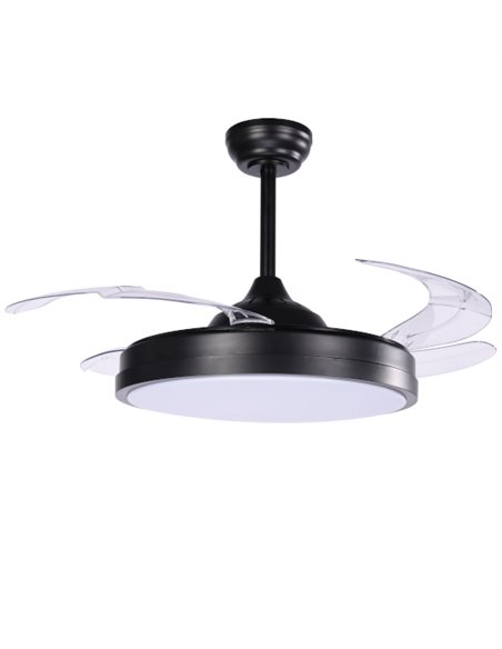 Ventilador de techo con luz Sena - ALG - Aspas retráctiles en negro con mando a distancia y función verano/invierno