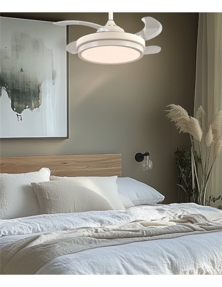 Ventilador de techo con luz Sena Mini - ALG - Aspas retráctiles en blanco con mando a distancia y 6 velocidades