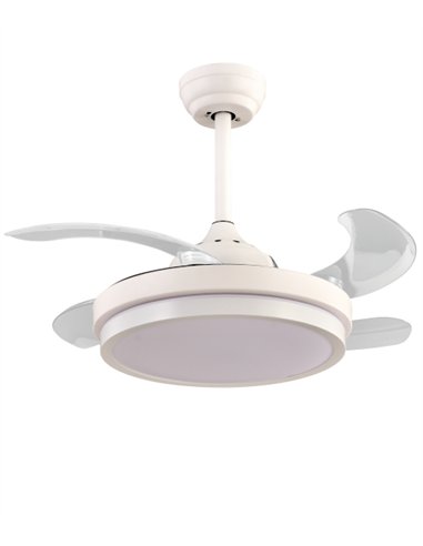 Ventilador de techo con luz Sena Mini - ALG - Aspas retráctiles en blanco con mando a distancia y 6 velocidades