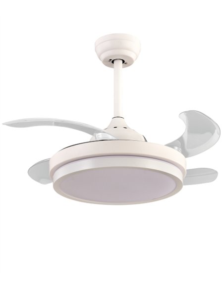 Ventilador de techo con luz Sena Mini - ALG - Aspas retráctiles en blanco con mando a distancia y 6 velocidades