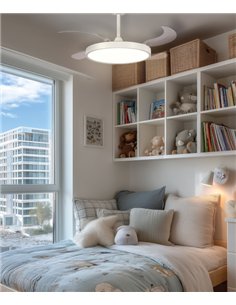 Ventilador de techo con luz Ural - ALG - Blanco con aspas retráctiles, difusor plano y motor ultrasilencioso