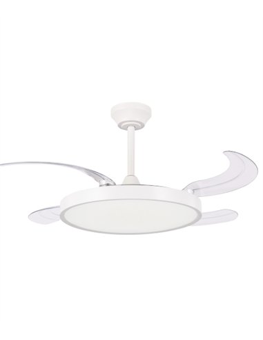 Ventilador de techo con luz Ural - ALG - Blanco con aspas retráctiles, difusor plano y motor ultrasilencioso