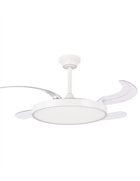 Ventilador de techo con luz Ural - ALG - Blanco con aspas retráctiles, difusor plano y motor ultrasilencioso