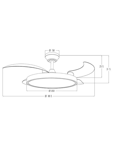 Ventilador de techo con luz Ural - ALG - Blanco con aspas retráctiles, difusor plano y motor ultrasilencioso