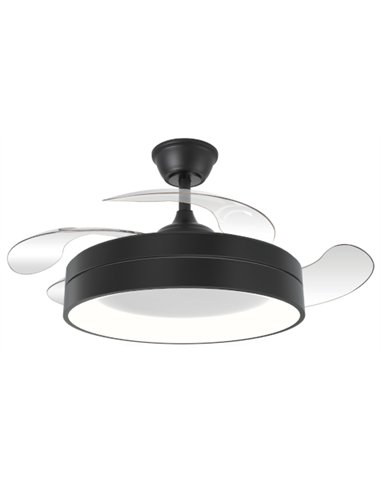 Ventilador de techo con luz Volga - ALG - Acabado negro con aspas retráctiles, luz regulable y motor ultrasilencioso