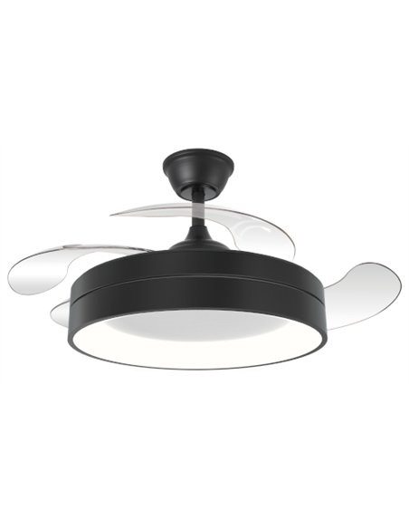 Ventilador de techo con luz Volga - ALG - Acabado negro con aspas retráctiles, luz regulable y motor ultrasilencioso