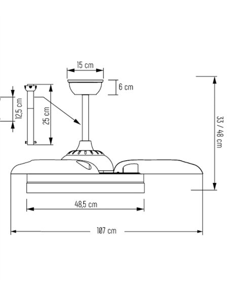 Ventilador de techo con luz Volga - ALG - Acabado negro con aspas retráctiles, luz regulable y motor ultrasilencioso
