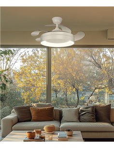 Ventilador de techo con luz Volga - ALG - Aspas retráctiles en blanco con luz regulable y mando a distancia