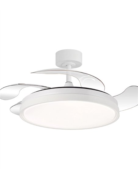 Ventilador de techo con luz Tíber - ALG - Aspas retráctiles en blanco con motor ultrasilencioso y mando a distancia