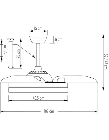 Ventilador de techo con luz Tíber - ALG - Aspas retráctiles en blanco con motor ultrasilencioso y mando a distancia